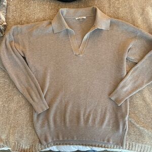 Tan V-Neck collared sweater Size M
